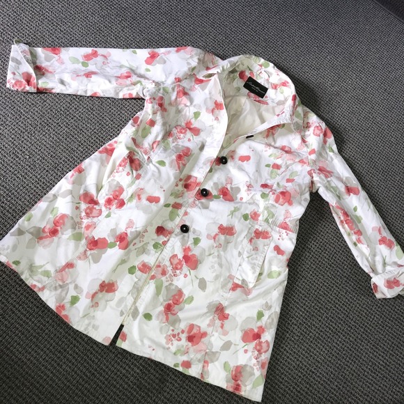 Eddie Bauer Trench Coat Women Size L Floral (no Size Tags) - Picture 2 of 5